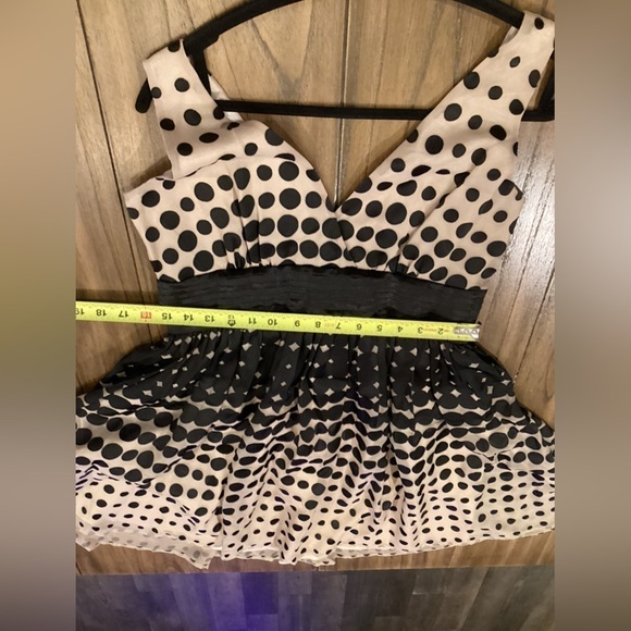 Anthropologie Burlapp polka dot Stripe Brown Black Sleeveless flare Mini dress 8 - Picture 5 of 11